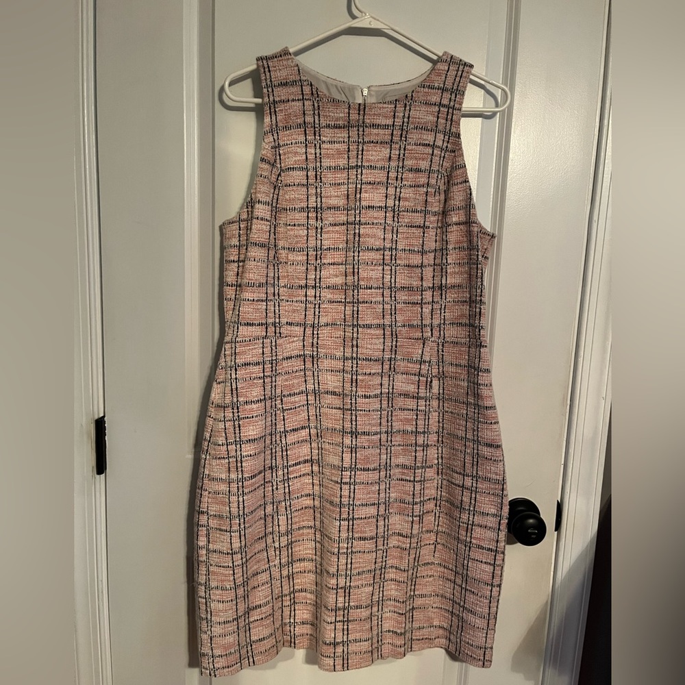A size 12 Loft pink and black plaid dress.